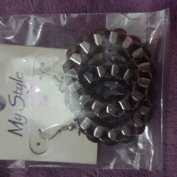 Brown Silver Hoops - Picture 4 of 5